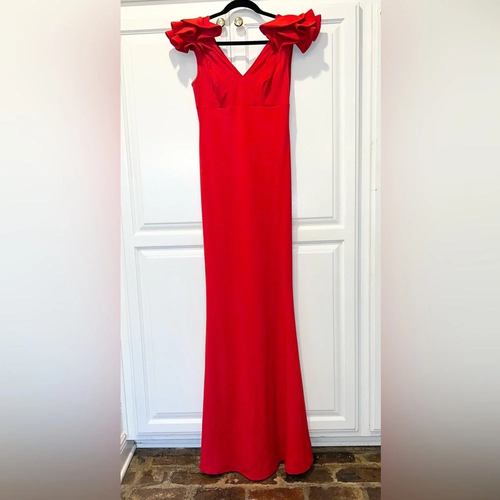 Red Ruffle Prom Gala Wedding Guest Maxi M - Picture 6 of 9